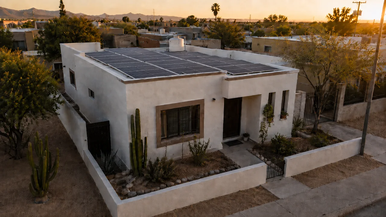 Arreglo solar más completo sobre techo plano, con mayor cobertura de paneles.